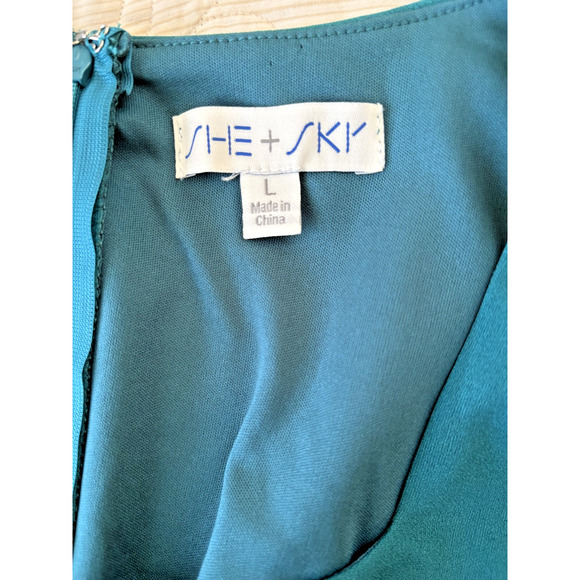 She + Sky Boutique Teal Green Blue Ruffle Dress Size Large - Picture 2 of 5